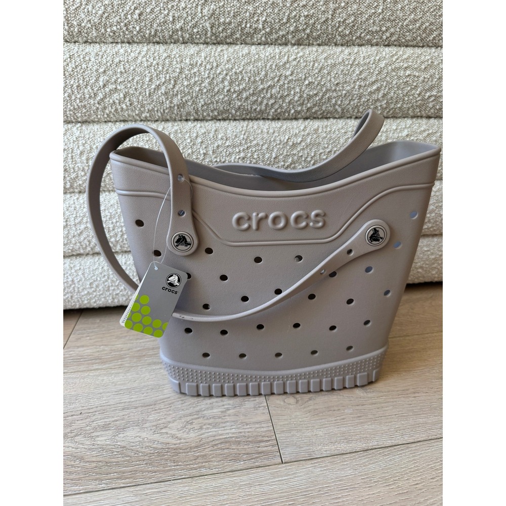 Crocs All-Terrain Tote Bag EVA Rubber Beach Bag Taupe Gray NWT Jibbitz Ready